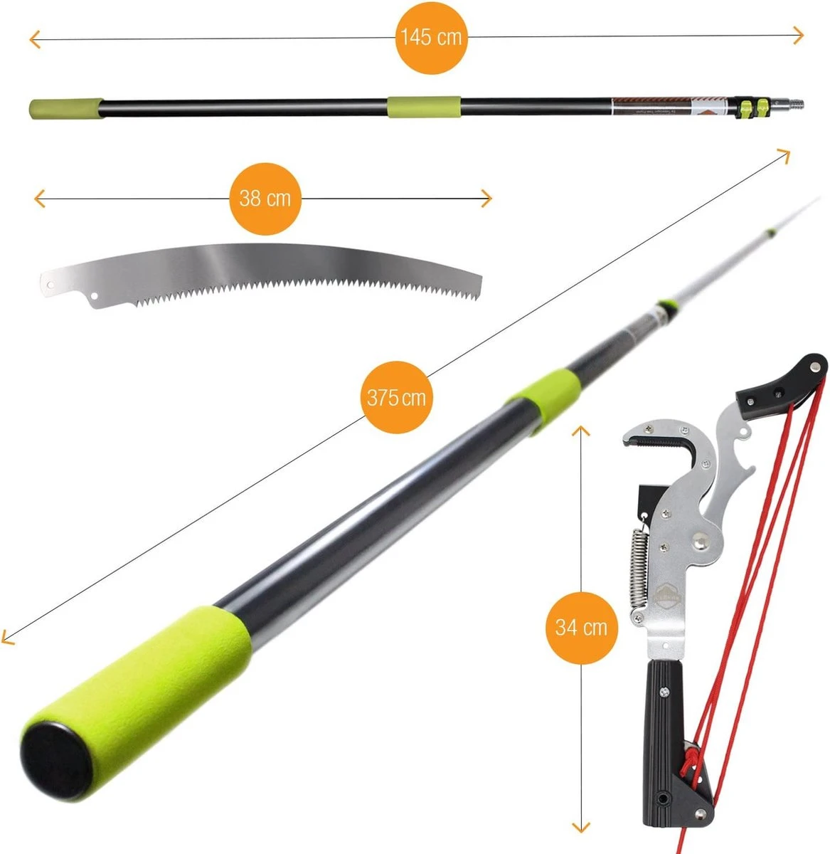 Iceberk Snoeischaar + Snoeizaag (1,45 - 3,70 M) - Telescopische Snoeischaar Voor Het Snoeien Van Bomen En Dichte Struiken Zonder Ladder 4 Iceberk Snoeischaar + Snoeizaag (1,45 - 3,70 M) - Telescopische Snoeischaar Voor Het Snoeien Van Bomen En Dichte Struiken Zonder Ladder - Afbeelding 2