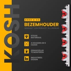 Merkloos Stevige Bezemhouder - Aluminium - Ophangsysteem Bezem - 5 Haken & 4 Houders - Gereedschaphouder - Opbergsysteem -Tuingereedschaps Winkel 1198x1200 5