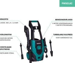 VONROC Hogedrukreiniger V14-1 - 1400W – 110 Bar – 390 L/h – Incl. 5m Slang, Spuitstukken En Accessoires -Tuingereedschaps Winkel 1200x1022