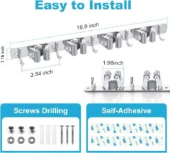 BOTC Bezemhouder - 5 Houders 6 Haken Bezem Ophangsysteem - Zeflklevend - Opbergsysteem - Ophanghaken - Tuingereedschap - Gereedschap Opbergen -Tuingereedschaps Winkel 1200x1084 1