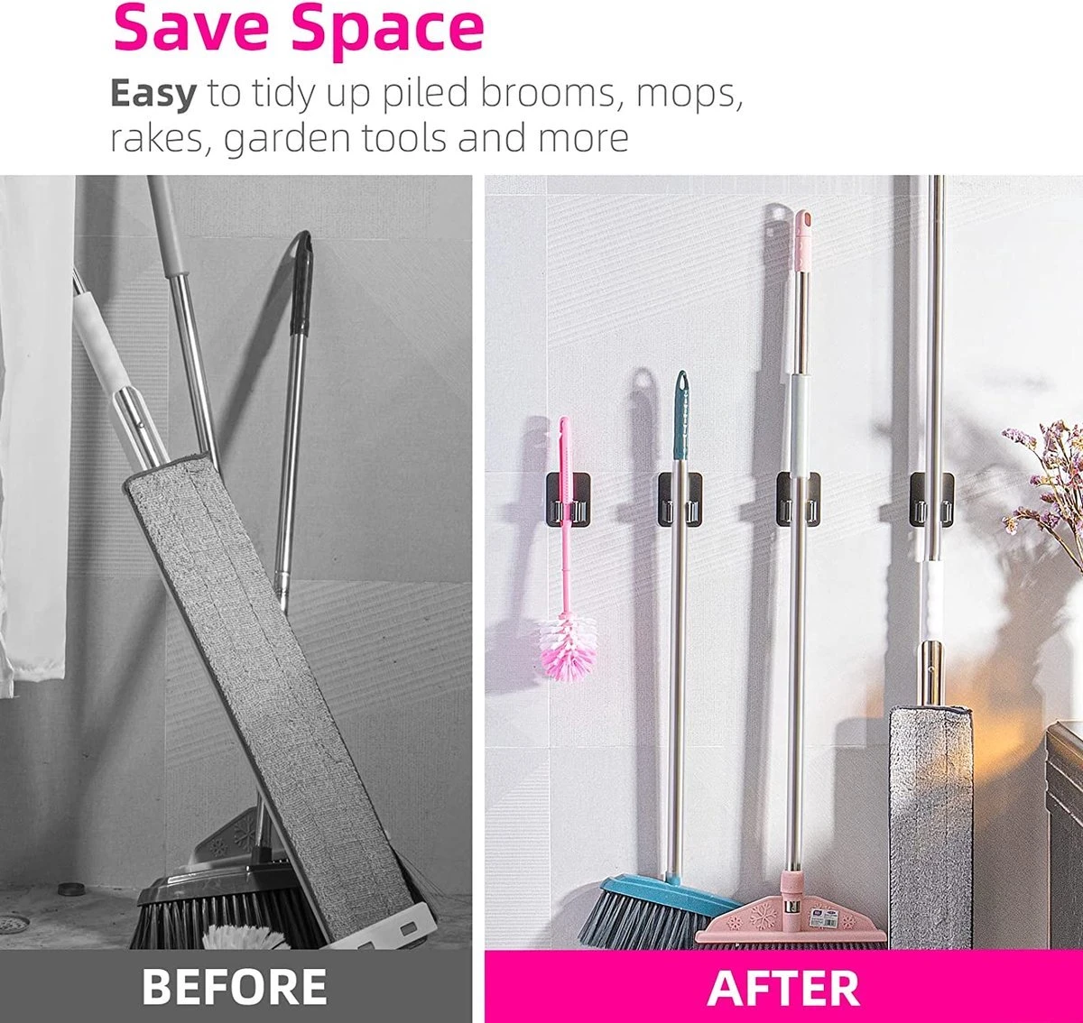 BOTC Bezemhouder - 4 Stuks - RVS - Bezem Ophangsysteem - Bezem Houder - Tuingereedschap - Zwart 6 BOTC Bezemhouder - 4 Stuks - RVS - Bezem Ophangsysteem - Bezem Houder - Tuingereedschap - Zwart - Afbeelding 4