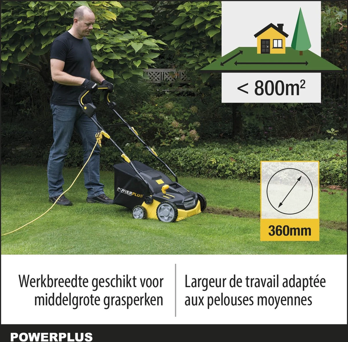 Powerplus POWXG7516 Elektrische Verticuteermachine - Mos Verwijderaar - 1800W - 360mm Maaibreedte- 45L Opvangbak - Incl. Gazonbeluchter/grasbeluchter 8 Powerplus POWXG7516 Elektrische Verticuteermachine - Mos Verwijderaar - 1800W - 360mm Maaibreedte- 45L Opvangbak - Incl. Gazonbeluchter/grasbeluchter - Afbeelding 6
