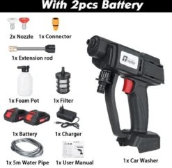 Merkloos Elektrische Accu-Hogedrukreiniger - 20Bar - Multifunctioneel Mondstuk - Draagbaar Oplaadbaar Snoerloos - Reinigingsspuitpistool - Met Rijke Accessoires - Voor Makita 18V-batterij - Voor Auto, Tuin, Terras, Raam (Zwart) -Tuingereedschaps Winkel 1200x1178 2