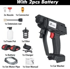 Merkloos Elektrische Accu-Hogedrukreiniger - 20Bar - Multifunctioneel Mondstuk - Draagbaar Oplaadbaar Snoerloos - Reinigingsspuitpistool - Met Rijke Accessoires - Voor Makita 18V-batterij - Voor Auto, Tuin, Terras, Raam (Zwart) -Tuingereedschaps Winkel 1200x1179 2