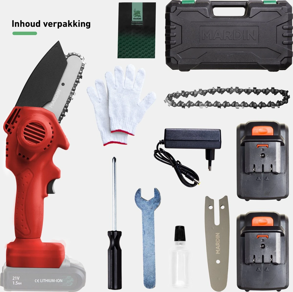 Mardin Mini Kettingzaag - Snoeizaag - Kettingzaag - Kettingzaag Electrisch Met 2 Accu - Inclusief Koffer - 1 Extra Accu - Rood 10 Mardin Mini Kettingzaag - Snoeizaag - Kettingzaag - Kettingzaag Electrisch Met 2 Accu - Inclusief Koffer - 1 Extra Accu - Rood - Afbeelding 8