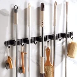 BOTC Bezemhouder - 5 Houders 6 Haken - Gereedschapshouder - Zeflklevend - Bezem Ophangsysteem - Ophanghaken - Tuingereedschap -Tuingereedschaps Winkel 1200x1200 478