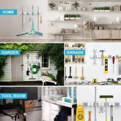 BOTC Bezemhouder - 5 Houders 6 Haken Bezem Ophangsysteem - Zeflklevend - Opbergsysteem - Ophanghaken - Tuingereedschap - Gereedschap Opbergen -Tuingereedschaps Winkel 1200x1200 555