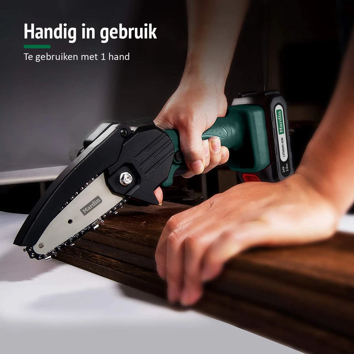 Mardin Mini Kettingzaag - Snoeizaag - Kettingzaag - Kettingzaag Electrisch Met 2 Accu - Inclusief Koffer - 1 Extra Accu - Groen 4 Mardin Mini Kettingzaag - Snoeizaag - Kettingzaag - Kettingzaag Electrisch Met 2 Accu - Inclusief Koffer - 1 Extra Accu - Groen - Afbeelding 2