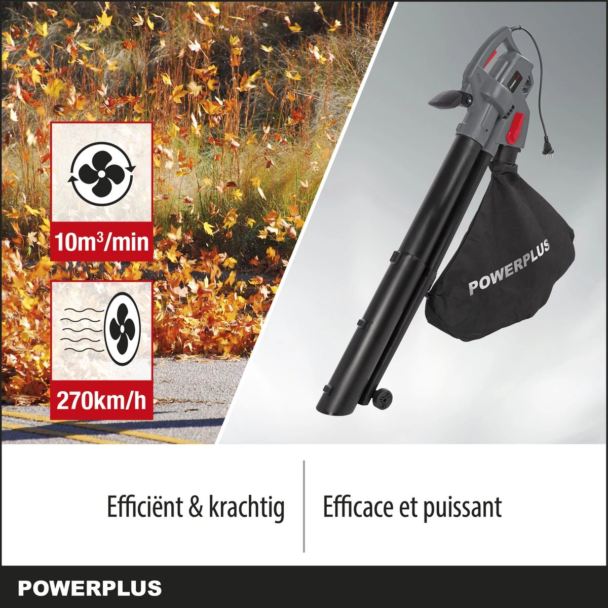 Powerplus POWEG9013 Elektrische Bladblazer - Bladzuiger En -versnipperaar - 3300W - Blazen - Zuigen - Versnipperen - Incl. 40L Opvangzak 5 Powerplus POWEG9013 Elektrische Bladblazer - Bladzuiger En -versnipperaar - 3300W - Blazen - Zuigen - Versnipperen - Incl. 40L Opvangzak - Afbeelding 3