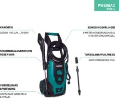 VONROC Hogedrukreiniger V22-1 2200W – 170 Bar – 450 L/h – Incl. 8m Slang, Reinigingsmiddelen Tank, Spuitstukken En Accessoires -Tuingereedschaps Winkel 1200x986
