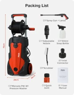 Merkloos Home Hogedrukreiniger - 2100W - 165 Bar - Met Verstelbare Nozzles Slanghaspel 5m Netsnoer 10m Slang - Voor Reiniging Huis Auto Tuin -Tuingereedschaps Winkel 939x1200 5